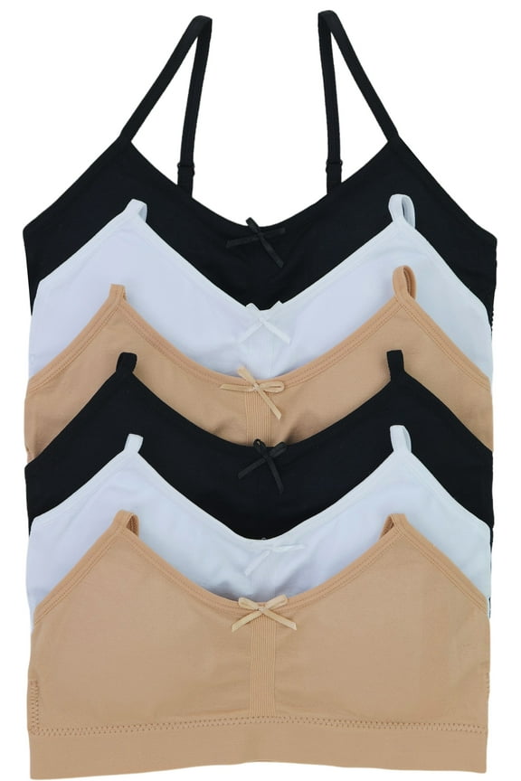 Teenage Training Bras, Pack of 6, Padded, Removable Cup Pads, Large/XL, Nylon Spandex Blend