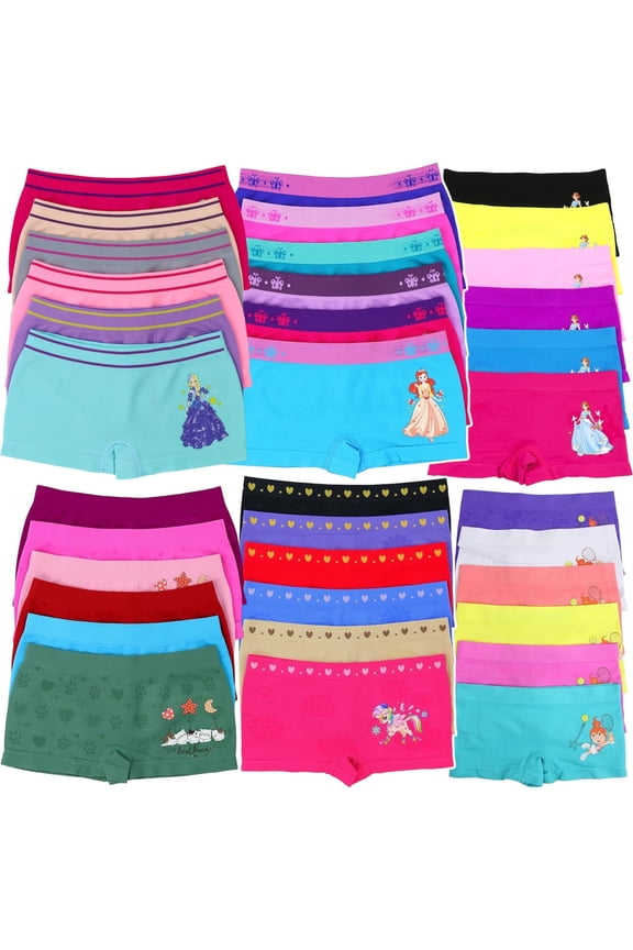 Girls' Pack of 6 Random Print Assortment Seamless Underwear Bottoms - Bikinis, Boyshorts, or Long Layering Shorts