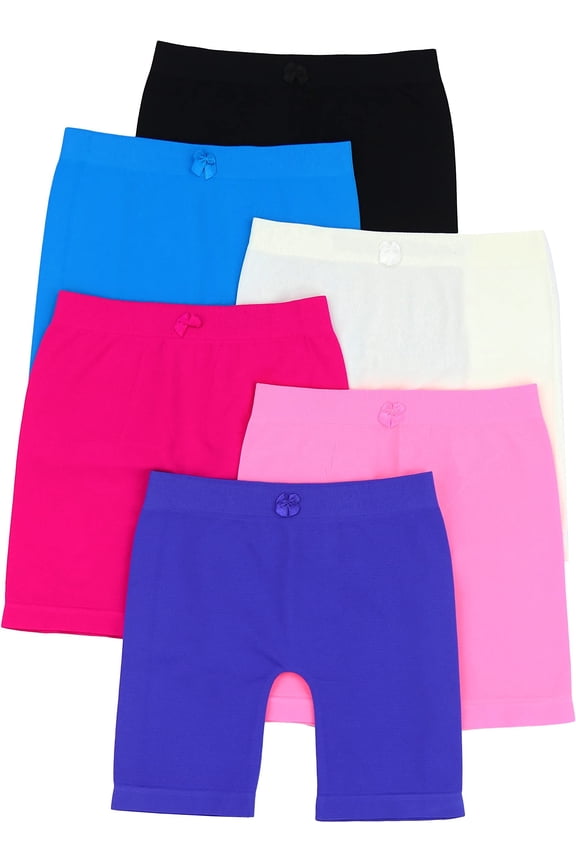 Girls' Pack of 6 Seamless Layering Under Skirt Modesty Shorts - Large