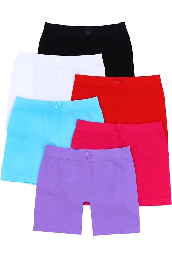 Girls' Pack of 6 Seamless Layering Under Skirt Modesty Shorts - Medium