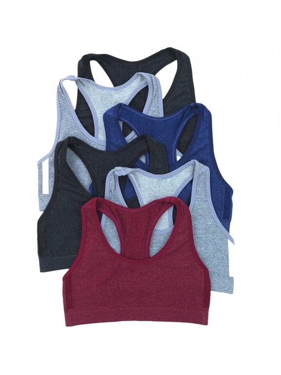 Girls Pack of 6 Seamless Training Bras Top Wire-Free Non-Padded - Classic Marled Assortment - Medium