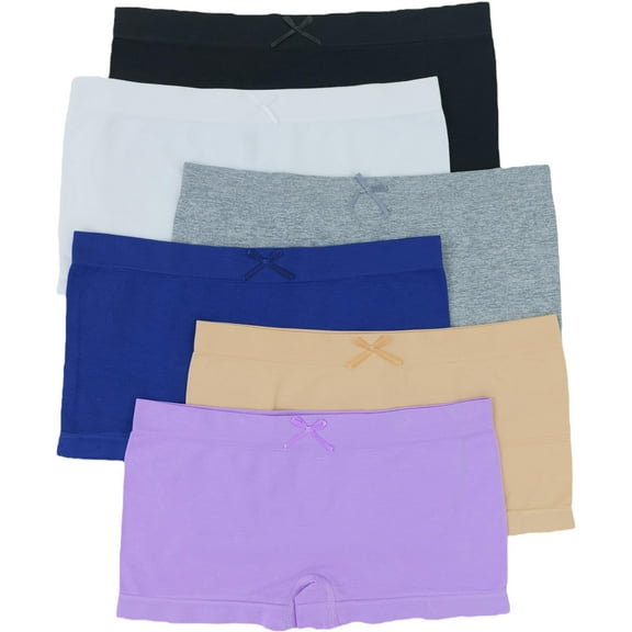 ToBeInStyle Girls' Pack of 6 Solid Color Ribbon Seamless Boyshorts - Assorted Colors - L/XL
