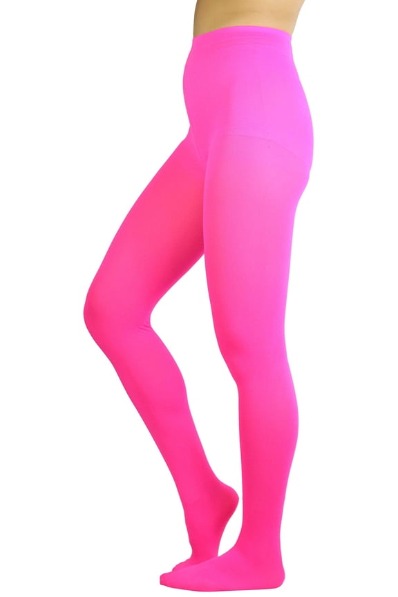 Junior Teenage Girl Young Adult Opaque Nylon Pantyhose - Neon Pink - One Size