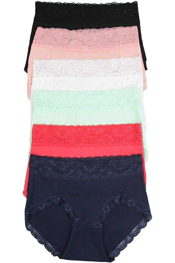 Junior Womens Pack of 6 Classic Cotton Blend Colorful Assorted Bikini Briefs