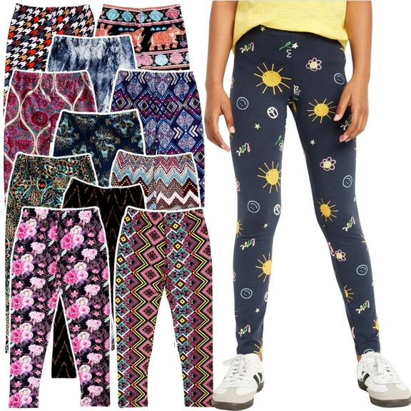 ToBeInStyle Kid's Pack of 2 Randomly Selected Ultra Soft Comfortable Full Length Fashion Print Leggings - Medium