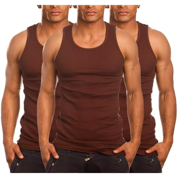 ToBeInStyle Men's 3-Pack A-Shirt Tank Top Muscle Shirt - Brown - M