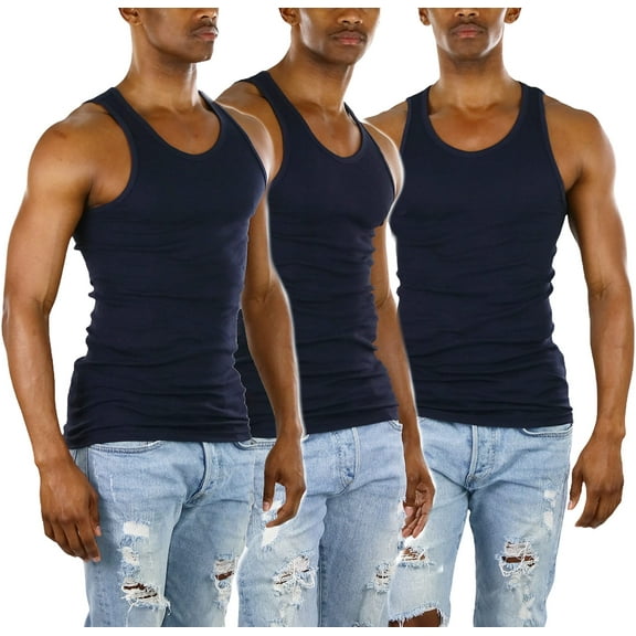 ToBeInStyle Men's 3-Pack A-Shirt Tank Top Muscle Shirt - Navy - 4XL