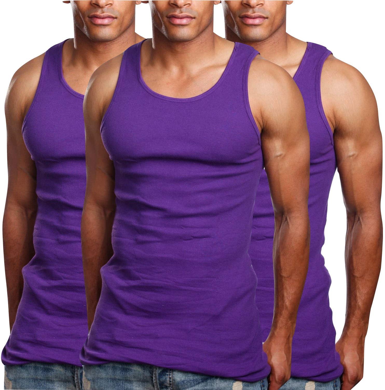 ToBeInStyle Men's 3-Pack A-Shirt Tank Top Muscle Shirt - Purple - M ...