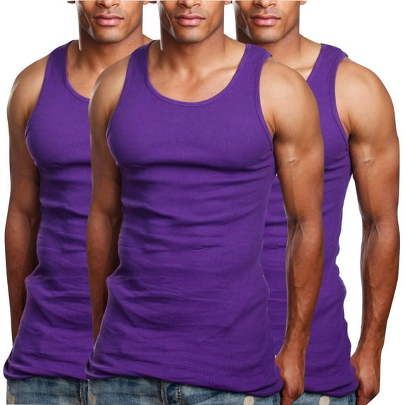 ToBeInStyle Men's 3-Pack A-Shirt Tank Top Muscle Shirt - Purple - M
