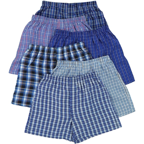 ToBeInStyle Men's 6 Pack Classic Blue Multicolored Woven Boxer Shorts - Large