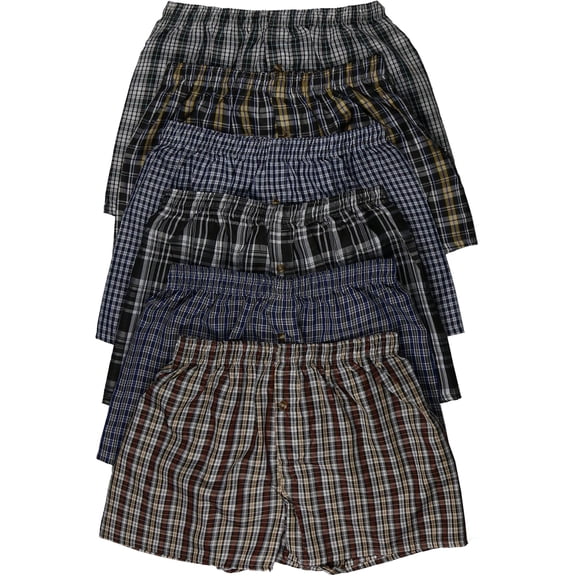 ToBeInStyle Men's 6 Pack Classic Multicolored Checkered Woven Boxer Shorts w/ Button - XL