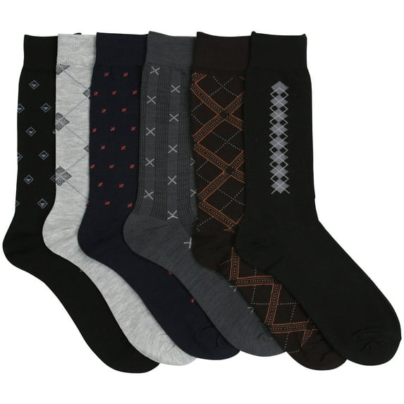 ToBeInStyle Men's 6 Pairs of Classic Cotton Stretch Elastic Dress Socks Assorted - 6 Pack: Classic - Sz 10-13