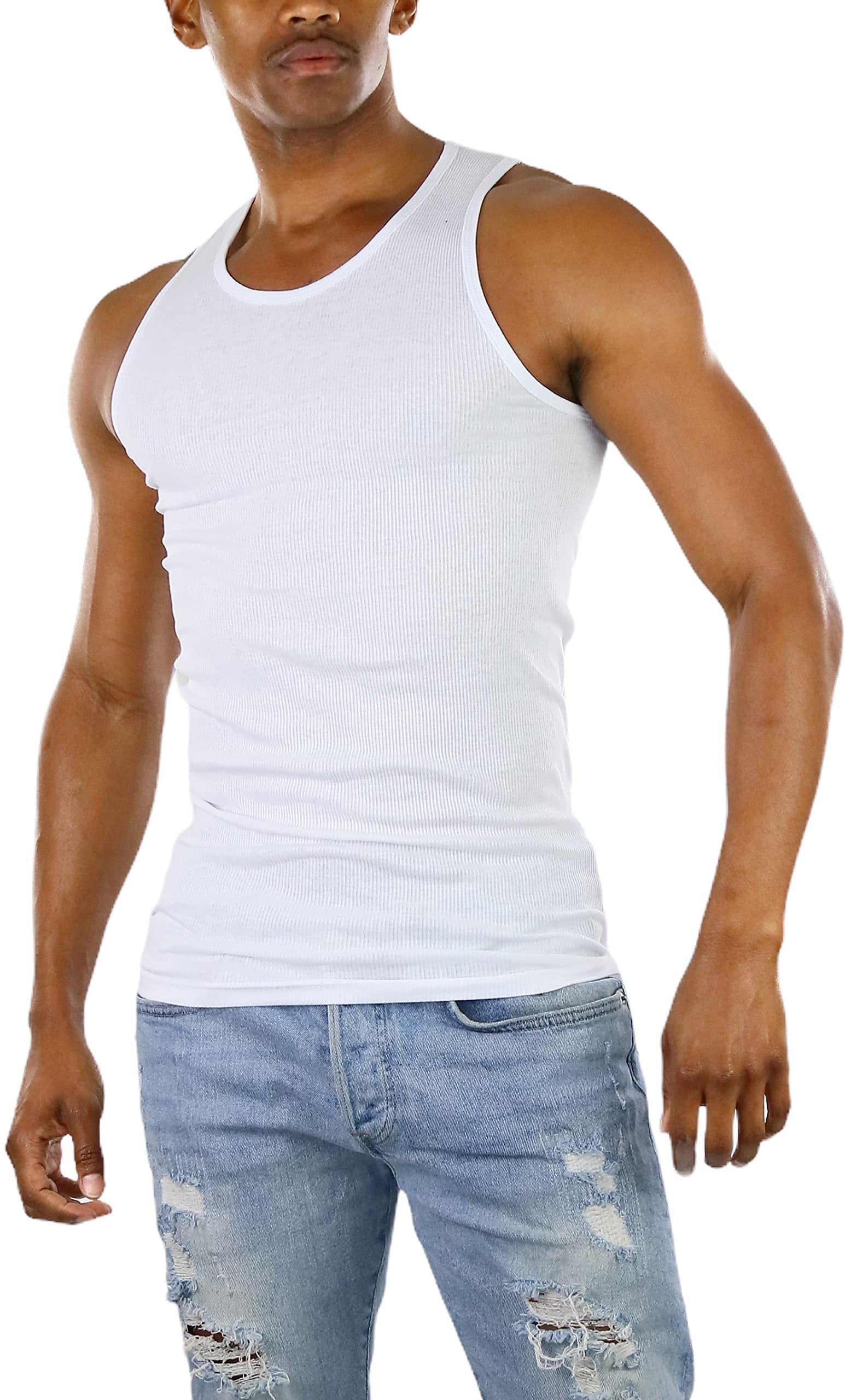 ToBeInStyle Men's A-Shirt Tank Top Muscle Shirt - White - 2X-Large ...