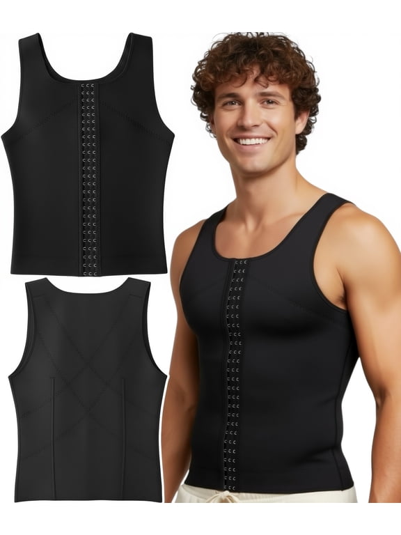 Men's Neoprene Slimming Body Shaper Vest Belly Compression - Black - 4XL