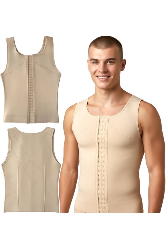 Men's Neoprene Slimming Body Shaper Vest Belly Compression - Beige - L