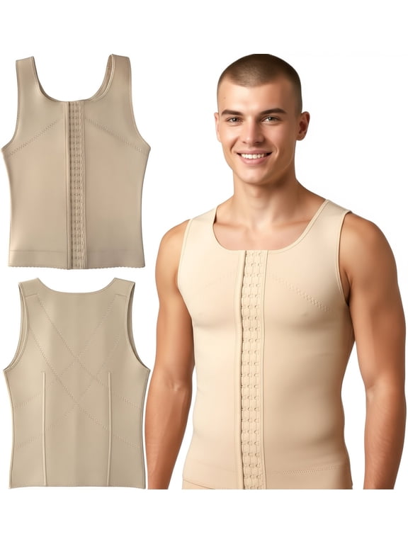 Men's Neoprene Slimming Body Shaper Vest Belly Compression - Beige - L