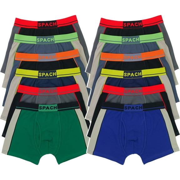 ToBeInStyle Men's Pack of 12 Randomly Assorted Boxer Brief Shorts w/ Neon Colored Waistbands - Small