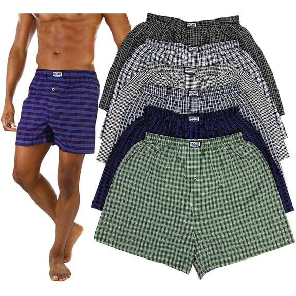 ToBeInStyle Men's Pack of 3 Assorted Classic Fit Tartan Plaid Boxer Shorts w/ Button Fly - Medium