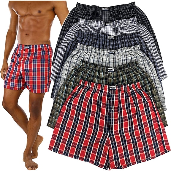 ToBeInStyle Men's Pack of 3 Button Fly Loose Fit Tartan Plaid Boxer Shorts - Assorted - 3XL