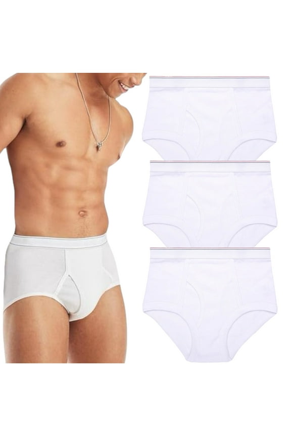Men's Pack of 3 Classic Cotton White Brief Underwear - White - Small