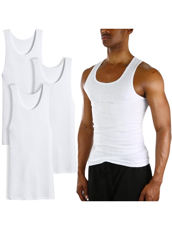 Men's Pack of 3 Cotton Form Fitting Scoop Neck Sleeveless A-Shirts - White - Small