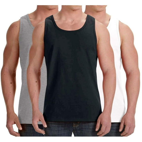 ToBeInStyle Men's Pack of 3 Cotton Muscle Tank Tops - Assorted - Large