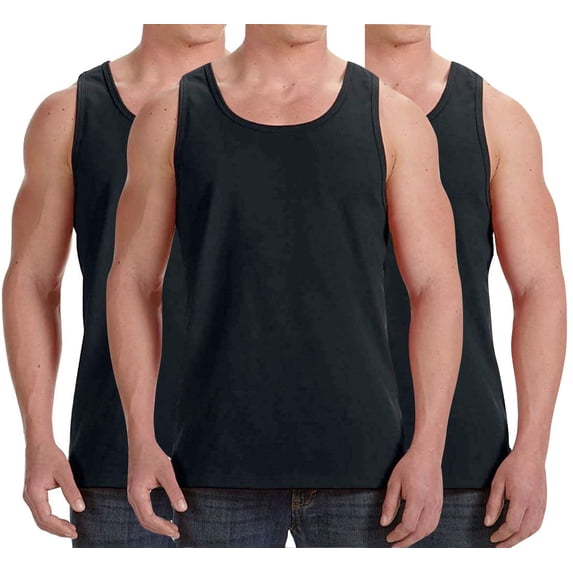 ToBeInStyle Men's Pack of 3 Cotton Muscle Tank Tops - Black - Medium