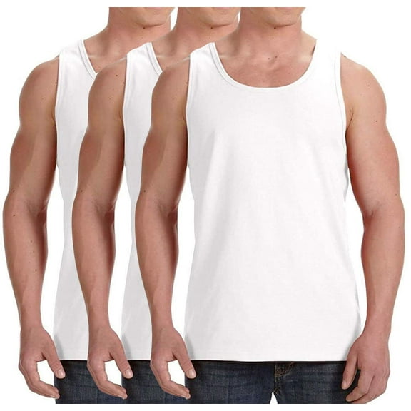 ToBeInStyle Men's Pack of 3 Cotton Muscle Tank Tops - White - Large