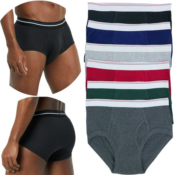 ToBeInStyle Men's Pack of 3 Cotton White Waistband Brief Underwear - Assorted - Small