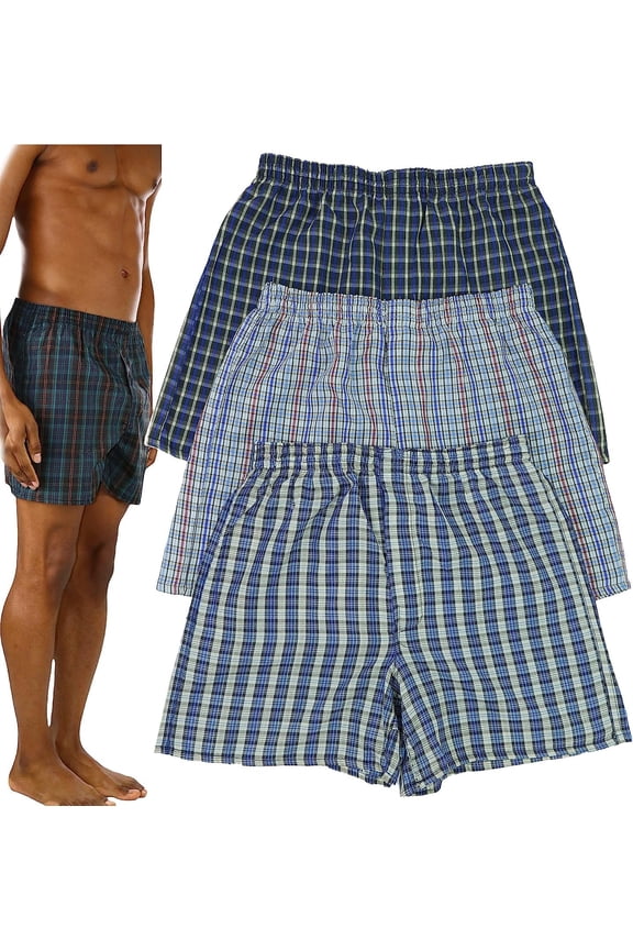 Men's Pack of 3 Loose Fit Basic Print Boxer Shorts - Assorted - X-Large
