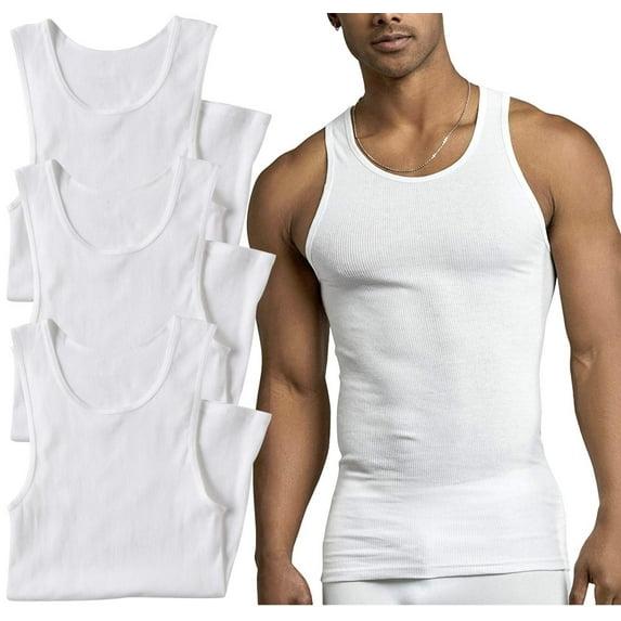 ToBeInStyle Men's Pack of 3 Sleeveless Scoop Neck Tank Tops - White - 2XL
