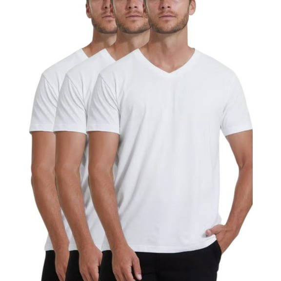 ToBeInStyle Men's Pack of 3 White Cotton V-Neck Neck T-Shirts - Large