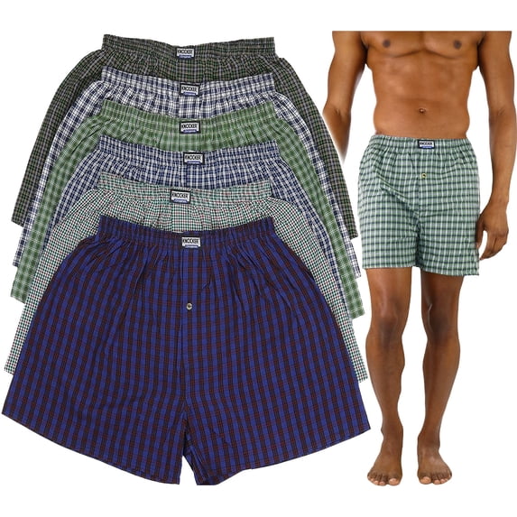 ToBeInStyle Men's Pack of 6 Assorted Classic Fit Tartan Plaid Boxer Shorts w/ Button Fly - Medium