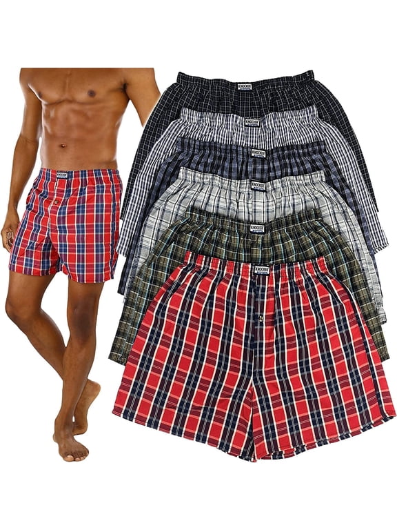 Woven Tartan Plaid Boxer Briefs for Men - Pack of 6, Assorted Colors, Size L