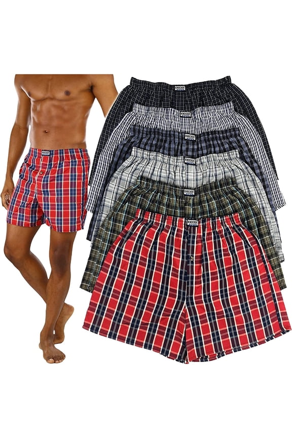 Woven Tartan Plaid Boxer Briefs for Men - Pack of 6, Assorted Colors, Size L