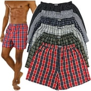 ToBeInStyle Men's Pack of 6 Button Fly Loose Fit Tartan Plaid Boxer Shorts - Assorted - L