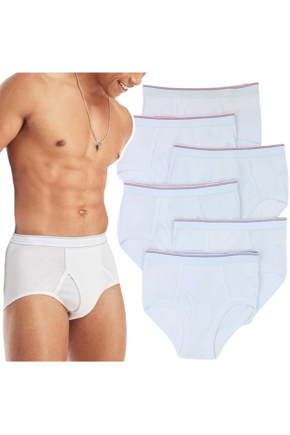 Men's Pack of 6 Classic Cotton White Brief Underwear - White - Medium