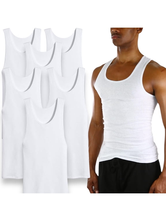Men's Pack of 6 Cotton Form Fitting Scoop Neck Sleeveless A-Shirts - White - 3XL