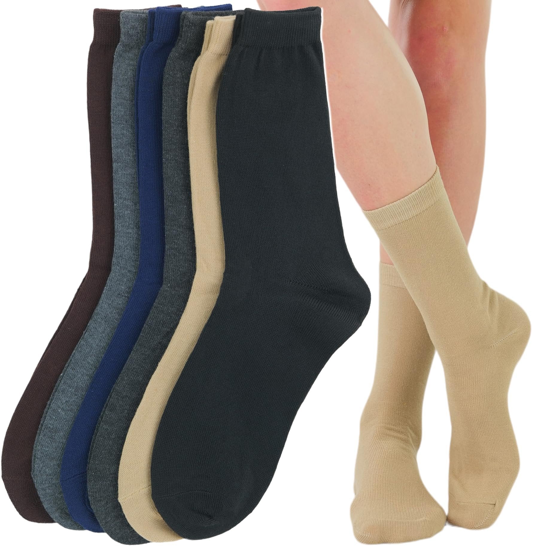 ToBeInStyle Men's Pack of 6 Crew Dress Socks Solid Colored Assortment