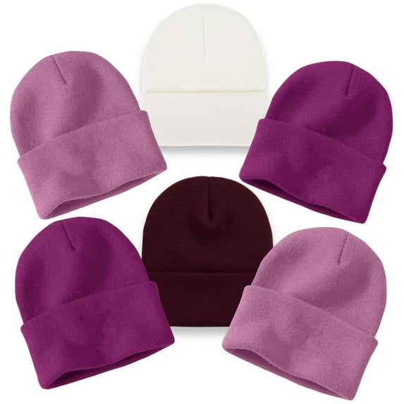 ToBeInStyle Men's Pack of 6 Double Layered Winter Warm Basic Beanies - Burgundy Blush Collection