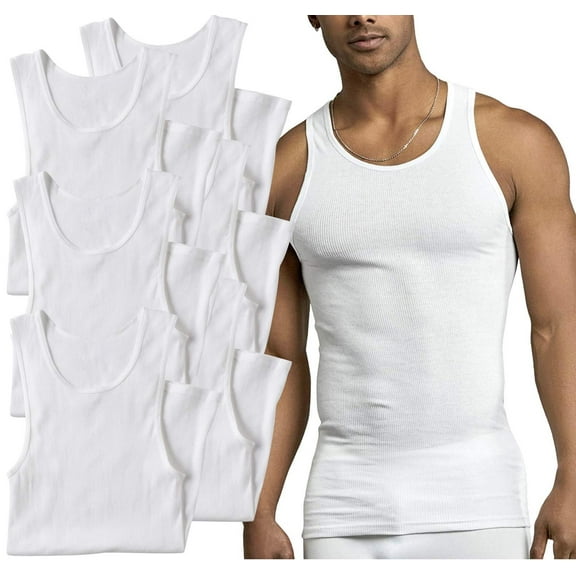 ToBeInStyle Men's Pack of 6 Sleeveless Scoop Neck Tank Tops - White - Medium