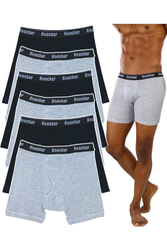 Men's Pack of 6 Thick Knocker Waistband Boxer Briefs Underpants - Medium