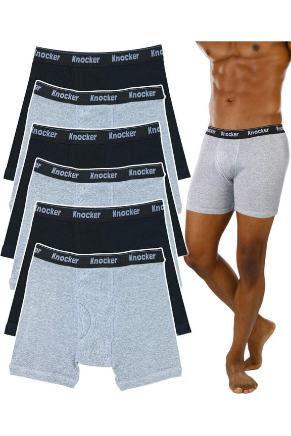 Men's Pack of 6 Thick Knocker Waistband Boxer Briefs Underpants - X-Large