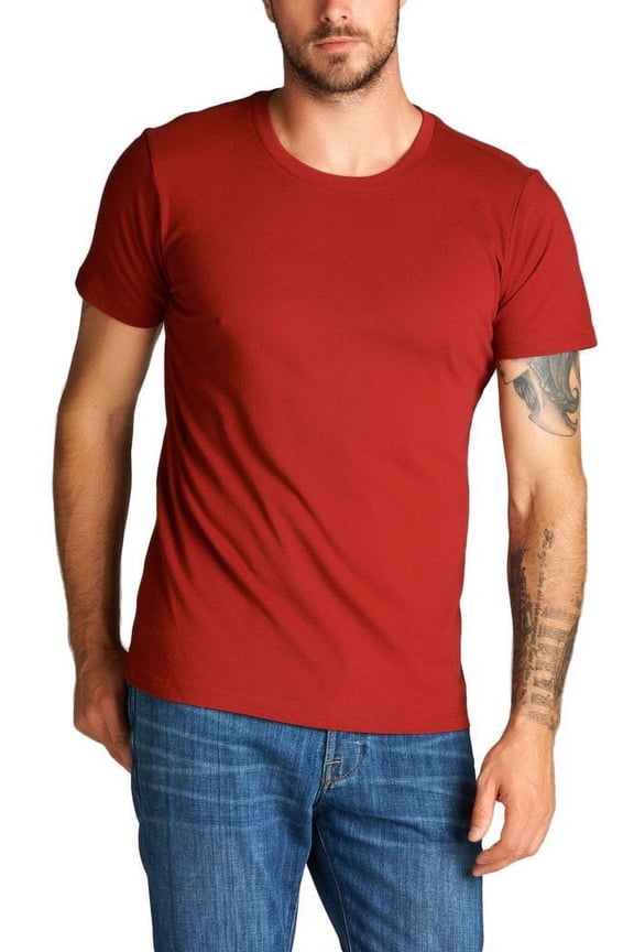Men's Short Sleeve Round Crew Neck Cotton T-Shirt - Burgundy - Medium