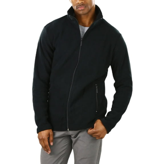 ToBeInStyle Men's Zip Up Long Sleeve High Collar Polar Fleece Jacket - Black - 2X-Large