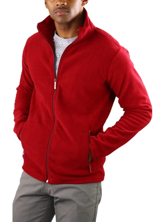Men's Zip Up Long Sleeve High Collar Polar Fleece Jacket - Burgundy - 3X-Large