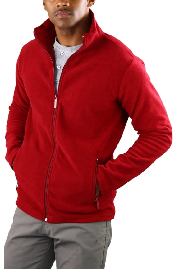 Men's Zip Up Long Sleeve High Collar Polar Fleece Jacket - Burgundy - Small