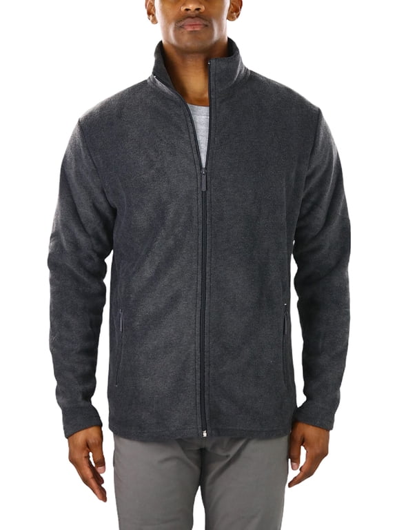 Men's Zip Up Long Sleeve High Collar Polar Fleece Jacket - Charcoal Grey - Large