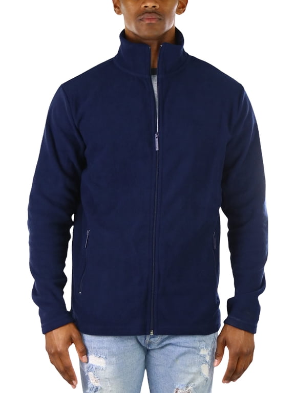 Men's Zip Up Long Sleeve High Collar Polar Fleece Jacket - Navy - Small