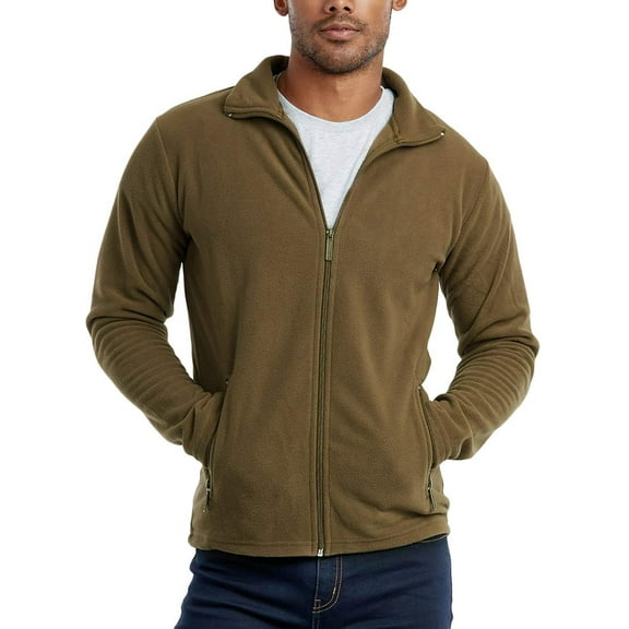 ToBeInStyle Men's Zip Up Long Sleeve High Collar Polar Fleece Jacket - Olive - 3X-Large